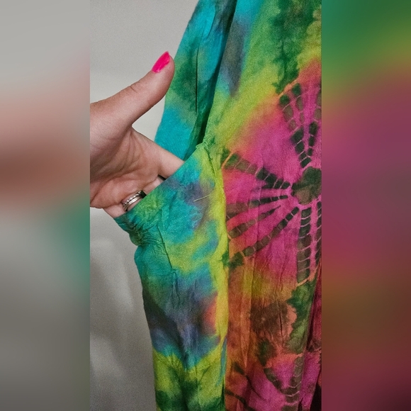 Hand Dyed Bohemian Hippie Tie-Dye Harem Jumpsuit. Multi. O/S NWT - Picture 11 of 15